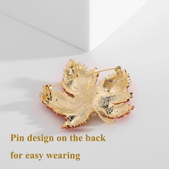 Fashion Temperament Brooch Maple Leaf Shape Full Shiny Rhinestones Breast Pin Sweater Scarf Shawl Buckle Pin