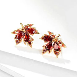 Women’s Red Maple Leaf Stud Earrings / Vintage Trendy Cute Handmade / Meaningful Holiday Floral Jewelry