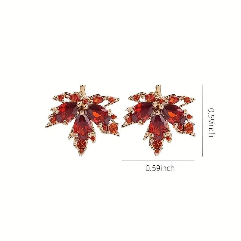 Women’s Red Maple Leaf Stud Earrings / Vintage Trendy Cute Handmade / Meaningful Holiday Floral Jewelry