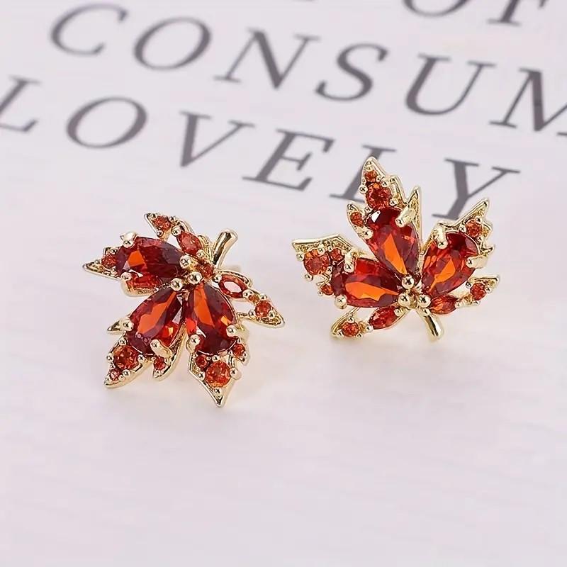 Women’s Red Maple Leaf Stud Earrings / Vintage Trendy Cute Handmade / Meaningful Holiday Floral Jewelry