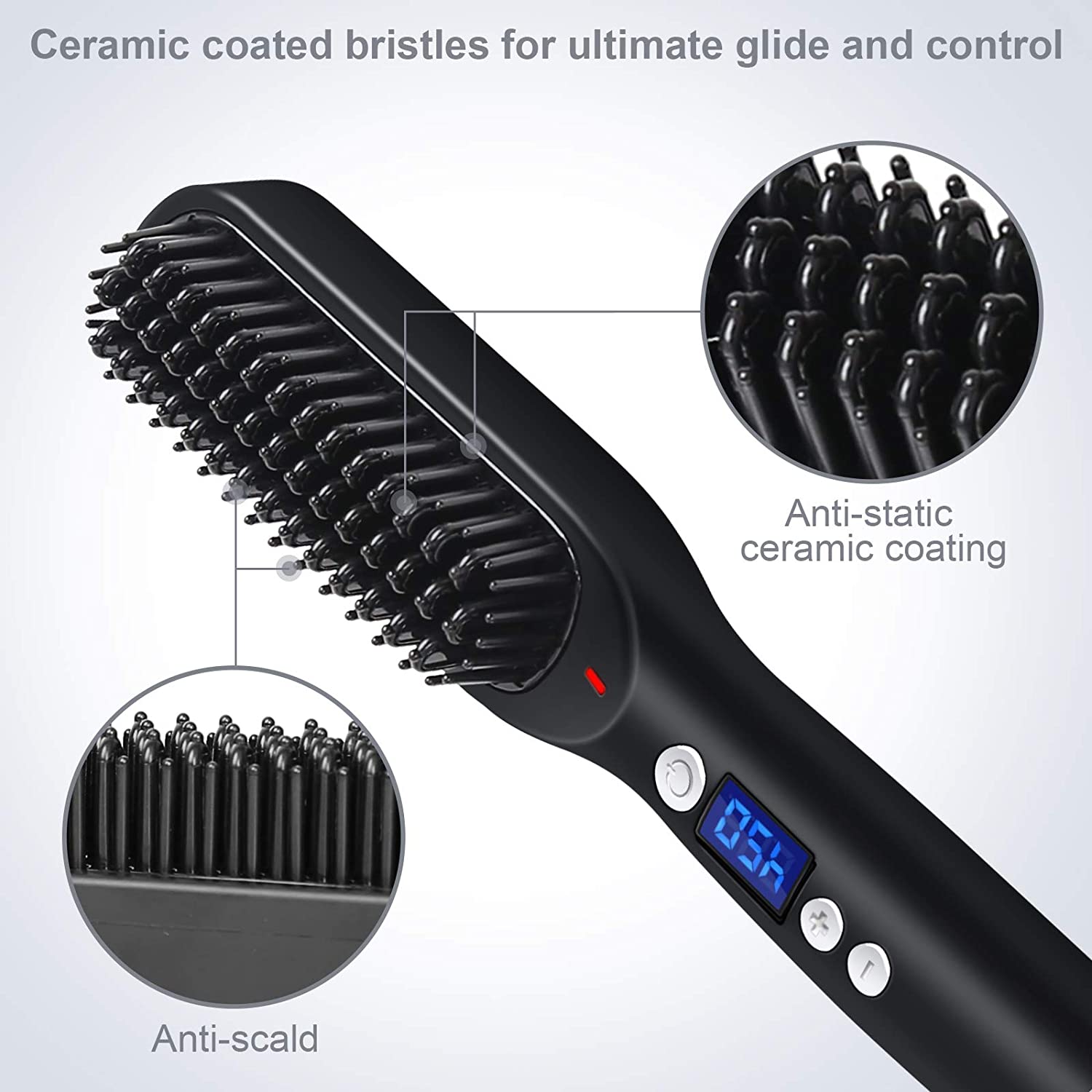 Keahop Enhanced PTC Ceramic Heating Hair Straightening Brush | Anti-Scald Feature | Hair Straightener Brush | Fast Heating & 5 Temperature Settings | Perfect for Professional Salon at Home