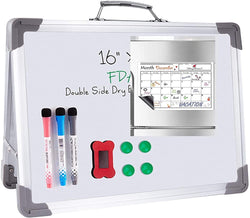 Double Sided Dry Erase White Board | 16" x 12" Magnetic Hanging Double-Sided Whiteboard for Wall, Portable Mini Easel Board for Kids Drawing, Kitchen Grocery List, Cubicle Planning Memo Board