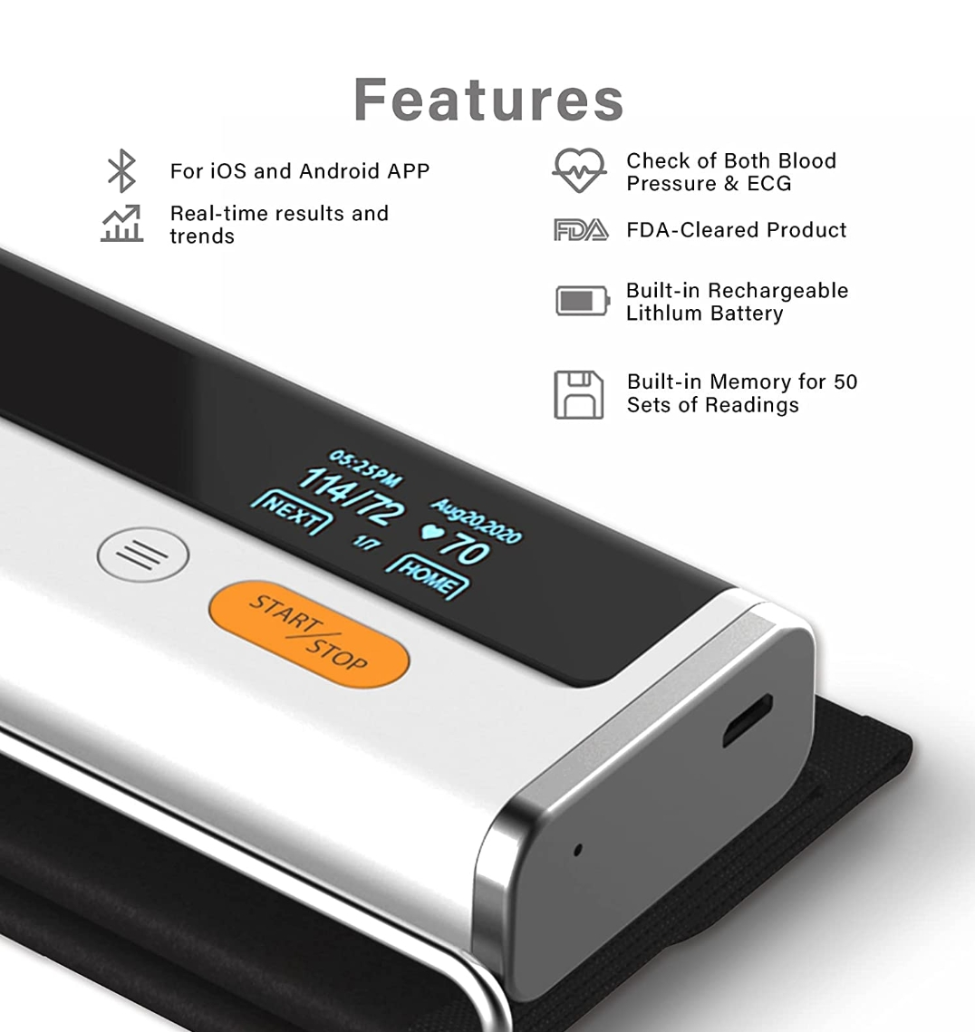 Wellue™Armfit Plus Blood Pressure Monitor + EKG, Upper Arm Cuff BP Machine, Built-in Bluetooth with Free App for iOS & Android
